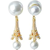 Gold Large Pearl Jackets Drop Dangle Earrings for Women,Dainty Statement Model Exaggerated Hanging Earrings,Graceful Party Prom Jewelry Gifts