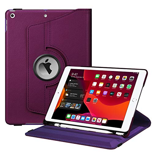 Fintie Rotating Case for New iPad 7th Generation 10.2 Inch 2019 - [Built-in Pencil Holder] 360 Degree Rotating Smart Protective Stand Cover with Auto Sleep/Wake for iPad 10.2" Tablet, Purple