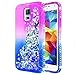 Galaxy S5 Case with Tempered Glass Screen Protector for Girls Women Kids, NageBee Glitter Liquid Sparkle Bling Floating Waterfall Shockproof Durable Cute Case for Samsung Galaxy S5 -Purple/Blue