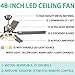 Andersonlight 48-Inch Modern LED Ceiling Fan 5 Stainless Steel Blades and Remote Control 3-Light Changes Indoor Mute Energy Saving Fan Chandelier for Home Decoration