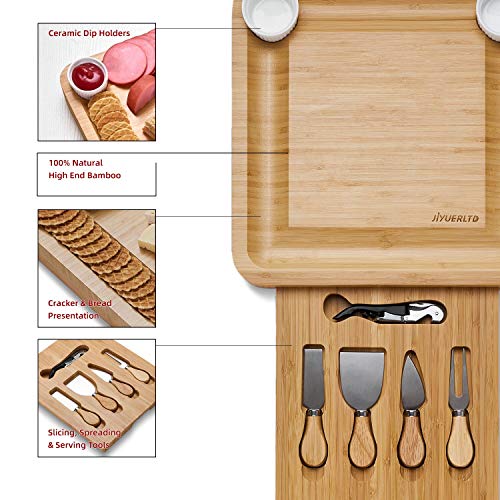 JIYUERLTD Cheese Board with Knives and Opener Chopping Board Bamboo