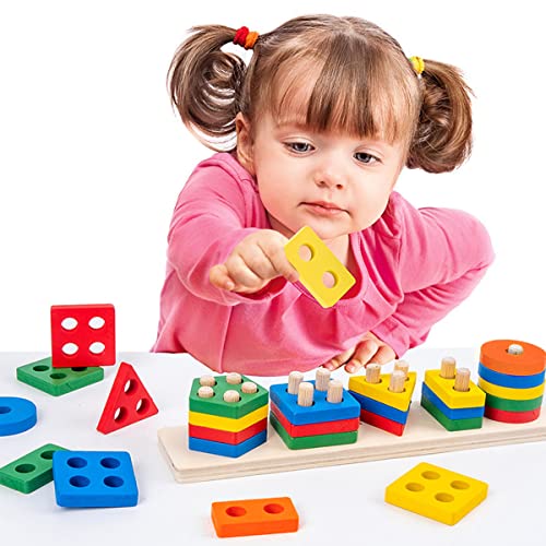 Montessori Toys for 1 2 3 Year Old Toddlers, Educational Preschool Wooden Sorting & Stacking Montessori Toys for 1 2 3 Year Old Toddlers, Educational Preschool Wooden Sorting & Stacking