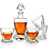 ELIDOMC 5PC Twist Whiskey Decanter Set, Crystal Whiskey Decanter With 4 Double Bourbon Glasses, 100% Lead Free Whiskey Decanter And Glass Set