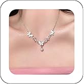 Erimberate Bohemian Crystal Butterfly Choker Necklace Pearl Butterfly Pendant Necklace Silver Cz Butterfly Collar Necklace Round Pearl Butterfly Necklace Jewelry for Women