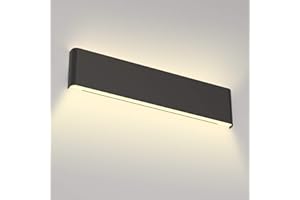 Aipsun 20W/24in Rectangular LED Black Modern Wall Sconce Horizontal Up and Down Wall Mount Light for Indoor Vanity Bar Light Bedroom Living Room Bathroom Home Lighting Fixtures (Warm White 3000K)