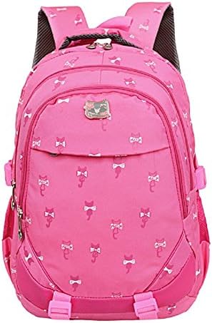 Kamabags Girl's Kitten Pattern Student Backpack Cute Outdoor Daypack (Rose red)