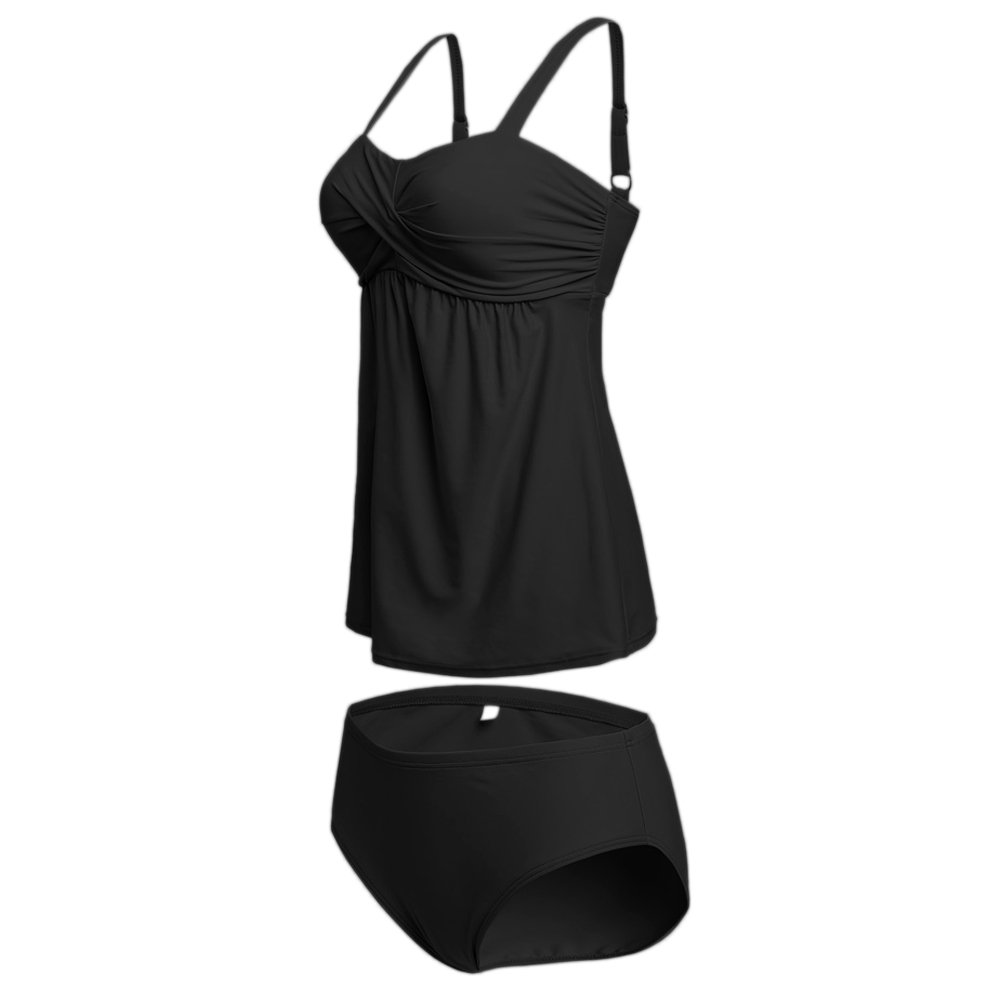 Qiaoer Women Two Pieces Swimwear Tankini Top with Triangle Bikini Bottoms (XXXL, Black)