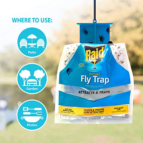 Raid Fly Trap (2Pack), Outdoor Fly Trap, Disposable Fly Trap Bag