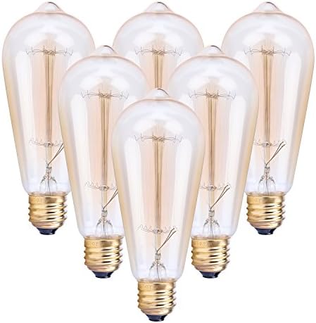 Smilism Edison Bulbs, 60w Dimmable Vintage Industrial Pendant Filament Light Bulbs for Pendant Lighting, Wall Sconces, Ceiling Fan and Chandeliers - 370 Lumens - 6 Pack