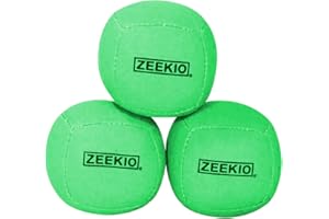 Zeekio Lunar Juggling Balls - [Set of 3], Professional UV Reactive, 6-Panel Balls, Synthetic Leather, Millet Filled, 110g Each, Solid Green
