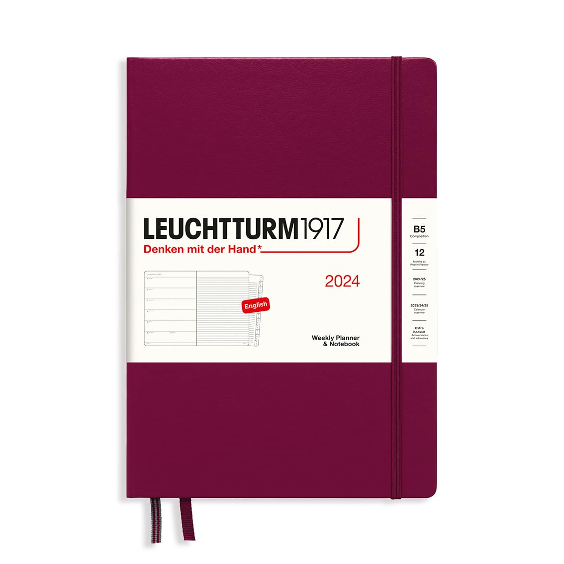 LEUCHTTURM1917 367756 Weekly Calendar & Notebook Composition (B5) 2024, 12 Months, Port Red, English