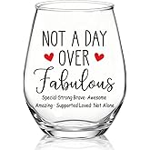 XQLZY Not A Day Over Fabulous Stemless Wine Glass, Funny Happy Birthday Wine Glass Gifts for Women Boss Mom Grandma Aunt BFF Daughter, Christmas Birthday Thanksgiving Wedding Gifts for Women Bestie