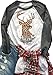 Women's Merry Christmas Letters Deer Print Raglan Baseball T-Shirt Crew Neck Top Size XL (Gray)