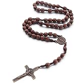 DATOA Handmade Wooden Catholic Rosaries Beads and Metal Crucifix for Women Men Prayer Beads Holy Soil Medal & Cross Y Necklace