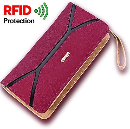 Women's Leather Trifold Wristlet Clutch Wallet Card Holder With Strap Organizer Karni