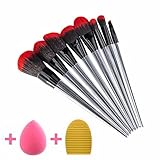 Makeup Brush Set 8 Pcs Premium Cosmetic Foundation Face Powder Blush Eyeshadow Brushes Cruelty-Free Synthetic Fiber Bristles with Blender Sponge and Brush Egg (8+2pcs),Black