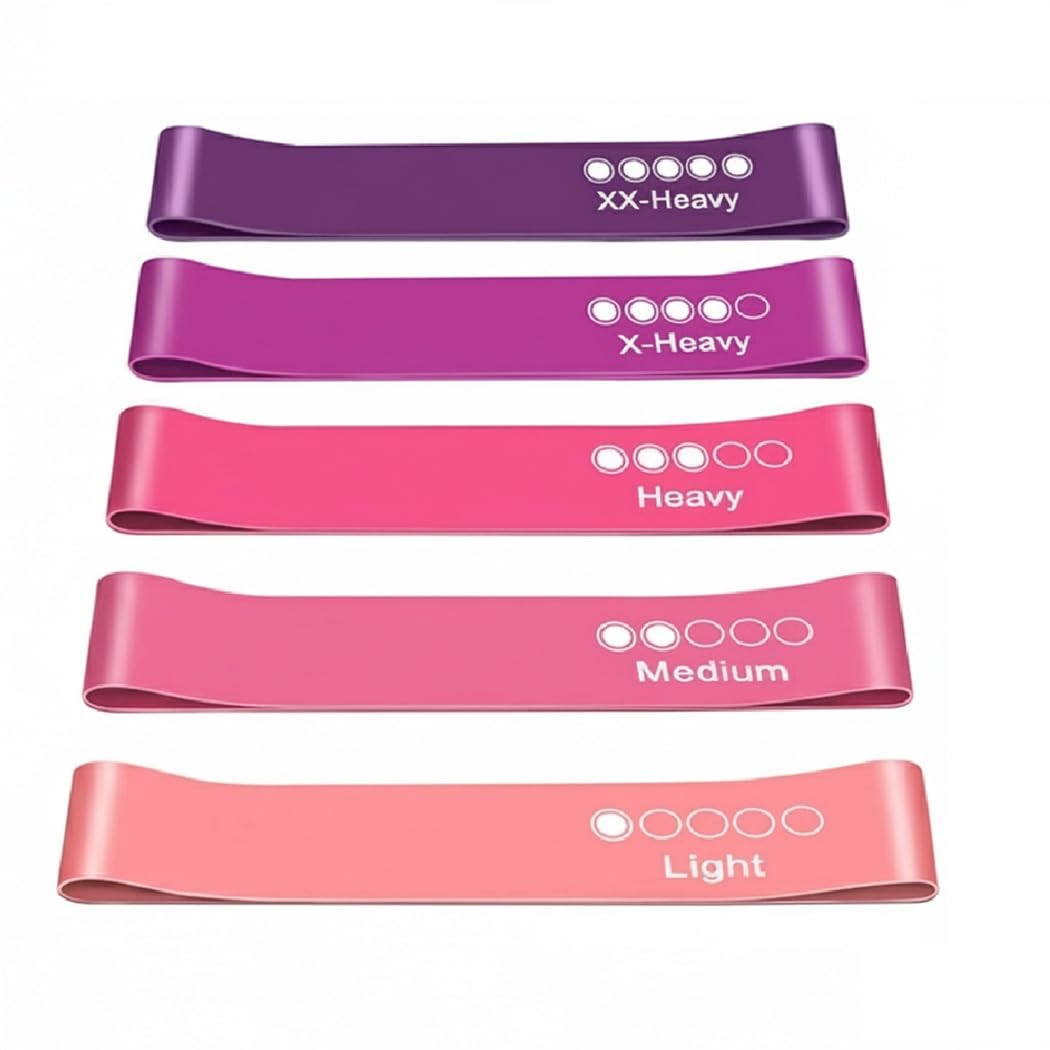 Active 100 Resistance Bands Set of 5 – Skin-Friendly Exercise Bands for Men & Women, 5 Resistance Levels for Legs, Glutes, Arms, Pilates, Home Gym & Yoga Workouts