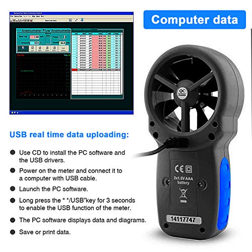 Digital Anemometer HOLDPEAK 866A Pro Handheld CFM Wind Speed Meter Via USB Connect PC Measures