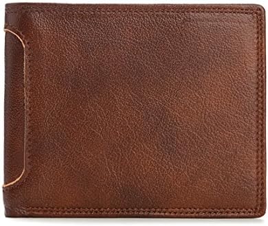 COOLCT Men's Cow Leather ultra Slim Wallet Bifold Wallet Button Zipper Wallet Cross Section (light brown)