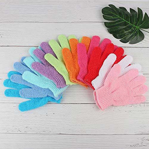 10 Pairs Double Sided Exfoliating Gloves Body Scrubber Scrubbing Glove Bath Mitts Scrubs for Shower, Body Spa Massage Dead Skin Cell Remover, 10 Colors