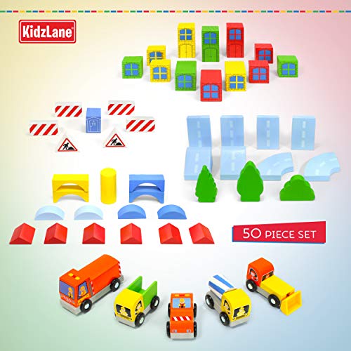 Kidzlane Wooden Construction Site Building Blocks 50 Pc Wood Block