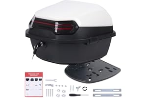 Japard Motorcycle Top Case 42L Daily Rear Tail Box Trunk, Lockable Storage Carrier, Waterproof Universal Mounting for Helmet Luggage (Off White)