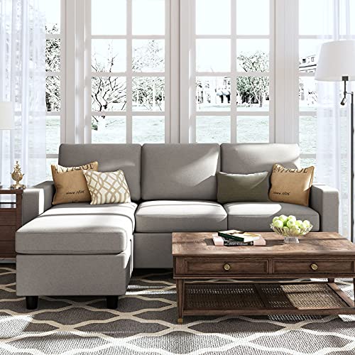 HONBAY Convertible Sectional Sofa, L Shaped Couch with Linen Fabric, Reversible Sectional Sofa