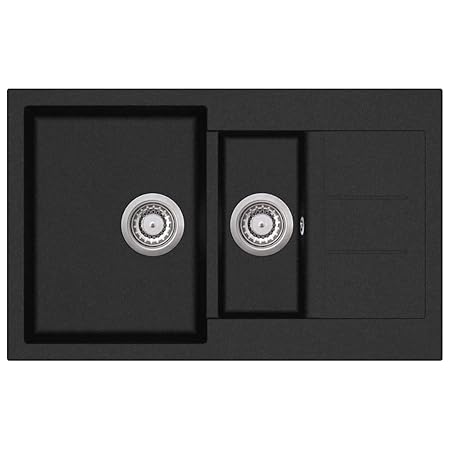 Festnight Granitspüle Doppelbecken Küchenspülbecken Granit Küchenspüle Einbauspüle Spülbecken Schwarz