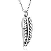 SIYUU Feather Urn Necklace Hold Cremation Ashes Keepsake Memorial Jewelry Stainless Steel Personalized Funeral Jewelry for Women Men