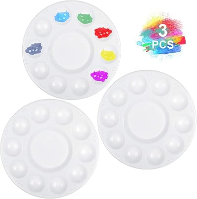 JCF 3 PCS Round Paint Tray Palette 6.7in with 10 Wells 1 Central Reservoir