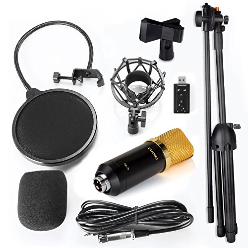 Aokeo AK-70 Professional Studio Live Stream Broadcasting Recording Condenser Microphone With AK-107 Adjustable Tripod Stand, Shock Mount, Pop Filter, USB Sound Card and Mounting Clamp