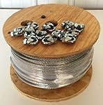 250' 1/4" 7x19 GALVANIZED AIRCRAFT STEEL CABLE WIRE ROPE with 12 1/4" Cable Clamps