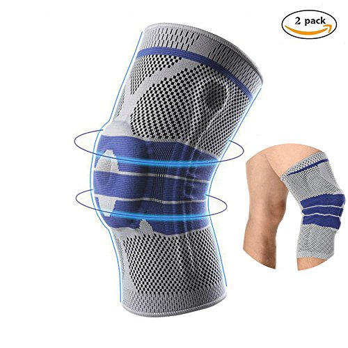 Knee Support Brace Compression Sleeves, Elastic & Adjustable Kneepad Silicon Padded Bracket / Patella Stabilizer / Warm Protector for Meniscus Tear Arthritis pain relief - 2 Pack Large