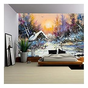 Rural Winter Landscape - Removable Wall Mural | Self-Adhesive Large Wallpaper - 66x96 inches