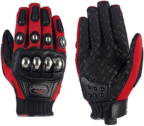 Steel Outdoor Reinforced Brass Knuckle Motorcycle Motorbike Powersports Racing Textile Safety Gloves (Red, X-Large)