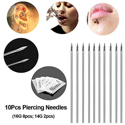 WZPB 43Pcs Professional Piercing Kit Surgical Steel Piercing Jewelry 14G 16G Piercing Needles Disposable Piercing Clamps for Nose Lip Ear Piercing