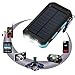 Solar Chargers, GRDE Portable 10000mAh Dual USB Output IP67 Water-Resistant Solar powered Phone Charger with 2 Flashlights Carabiner & Compass for iPhone iPad iPod Cell Phones Tablet Camera (Blue)