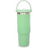 30 oz Tumbler with Top Handle, Double Wall Vacuum Insulated Tumbler with Flip Straw, Travel Coffee Mug 30oz Powder Coated Cup for Laser Engraving (Green,1 pack)