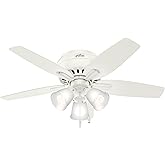 Hunter 42 inch Indoor Ceiling Fan with LED Lights - White Ceiling Fan with Pull Chain, For Bedroom or Living Room, Low Profil
