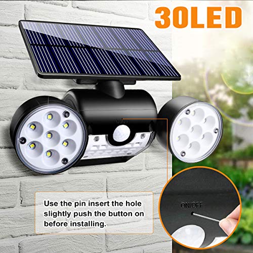 Outdoor Solar Lights, Ollivage 30 LED Solar Security Lights with Motion Sensor Dual Head Spotlights IP65 Waterproof 360Â° Adjustable LED Solar Motion Lights for Front Door Garage Patio Deck, 2 Pack