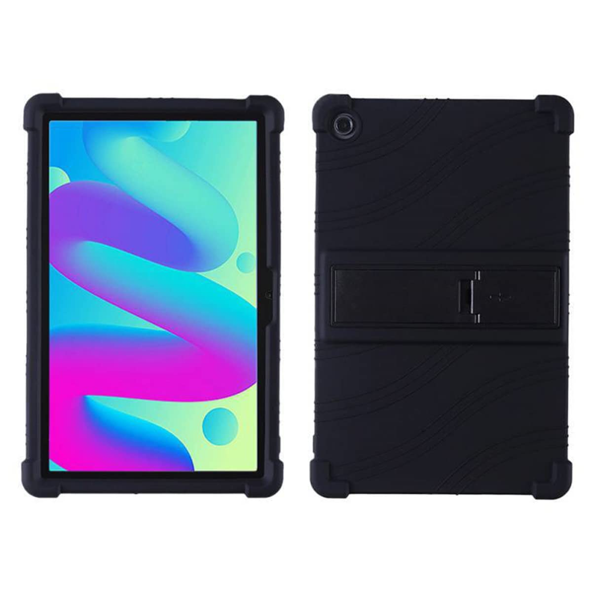 INSOLKIDON Compatible with Case for TCL TAB 10L 10.1 Inch 2022 tablet, Full Coverage Ultra Slim adjustable Stand Silicone Shockproof Lightweight Protective Cover Case (Black)