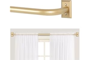 TANGWIN Gold Wrap Around Curtain Rods 66 to 120":Blackout Heavy Duty Adjustable Long Window Curtain Rod Room Darkening,Modern Industrial Curved French Return Metal Drapery Rods Easy Install,Brass Gold