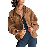 AMEBELLE Women's Cropped Fuzzy Fleece Jacket Lightweight Lined Winter Casual Warm Sherpa Jacket Coat Outerwear with Pockets
