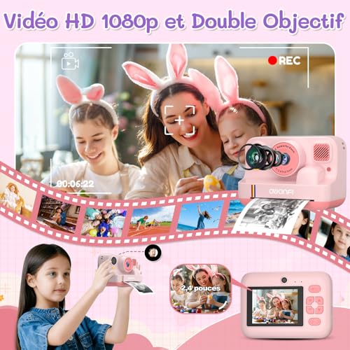 Instant Camera Child Gift Toy Girl Boy 3-12 Years, AWANFI Digital Video Camera 1080P 32GB Card with 3 Rolls of Paper and Bluetooth APP Printing
