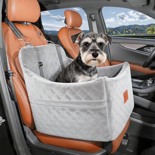 Photo 1 of INDYBUD Dog Car Seat for Small/Medium Dogs up to 35 lbs, Memory Foam Pet Booster Seat with Detachable Washable Cover, Portable Pet Bed for Cars with Safety Belts and Storage Pockets(Grey, Medium)