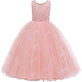 MYRISAM Little Girls Applique Princess Dress Bridesmaid Wedding Party Pageant Birthday Formal Dance Long Maxi Tulle Gown