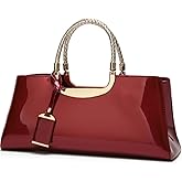 XingChen Glossy Women Handbag Faux Patent Leather Top-Handle Bag Structured Shoulder Bag Tote Evening Purse Party Satchel