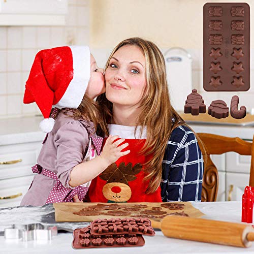 5 Pieces Christmas Silicone Molds, Candy Mold for Chocolate Melts, Cakes, Jelly, Ice Cube, Various Christmas Themed Shapes 3D Silicone Molds for Most Party Cake Decoration - Thumbnail 4