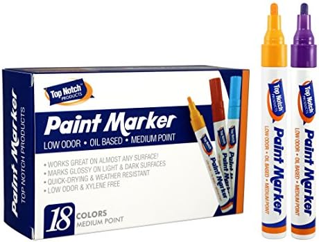 18 VIBRANT COLORS | Medium Point Tip Oil Based Paint Pen Markers | LOW ODOR PERMANENT INK | Works great on almost any surface | Arts &amp; Crafts/Industrial | TOP NOTCH PRODUCTS