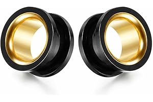 POBAISITER 2PCS Stainless Steel Screw Ear Gauges Tunnels Hollow Double Flare Black Gold For Man For Woman Body Piercing Jewel
